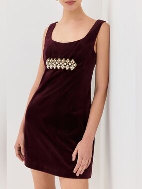 NWT La Double J Ella Mini Dress Embroidered Crystal Rhinestone Velvet Sz L